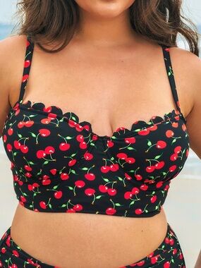 Berlook Women's Bikini Black Cherry Top Criss Cross Plus 16 1X NWT